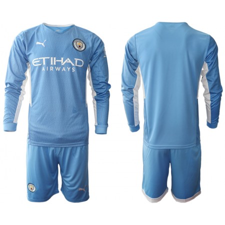 Koszulka Manchester City Dziecięcy Domowe Stroje Piłkarskie 2021/22 Długi Rękaw